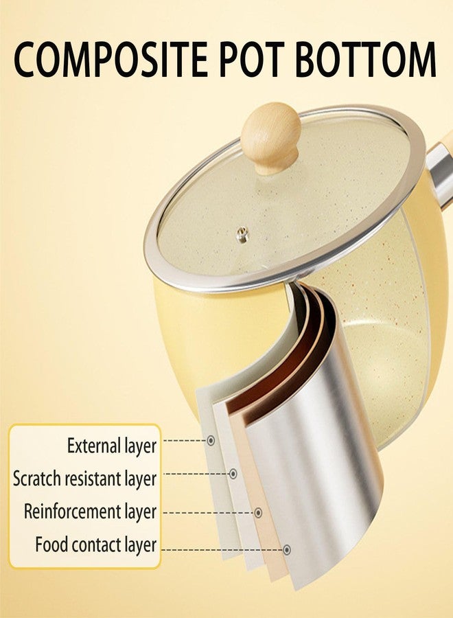 JUSTUP Soup Pan with Lid, 6.3 Inch Ceramic Coating Cooking Pot Saucepan with Wooden Handle, Healthy Milk Pot Cookware Suitable for Multiple Stoves (Yellow) - Image 4
